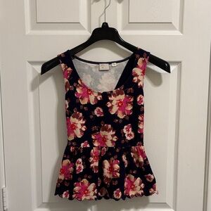 Anthropologie Navy and Pink Floral Tank Top